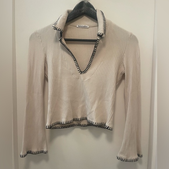 Reformation Long Seeve Nolen Knit Top with Contrast Stiching (Small) - Picture 7 of 7
